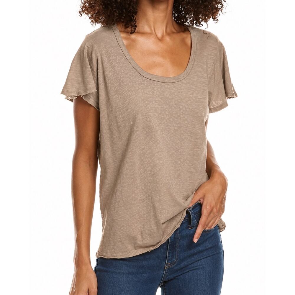 Michael Stars Jana Scoop Neck Flutter Sleeve Supima Slub Tee OS NWT Safari